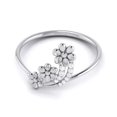 thumbnail image 2 of Botanical Style Diamond Ring, Floral Cluster Diamond Engagement Ring, Triple Flower Diamond Ring, 14K White Gold Plated, 1.5 Ct Round Cut Simulated Diamond, Wedding Anniversary Ring, 2 of 5