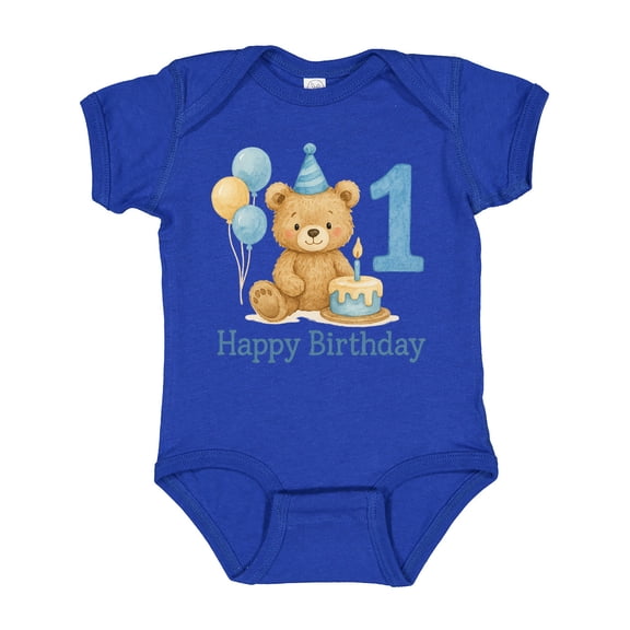 Inktastic 1st Birthday Bear with Cake and Balloons Boys or Girls Baby Bodysuit