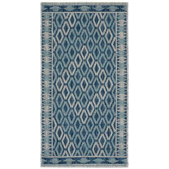 SAFAVIEH Courtyard Vermont Geometric Indoor/Outdoor Area Rug, Navy/Grey, 2'7" x 5'