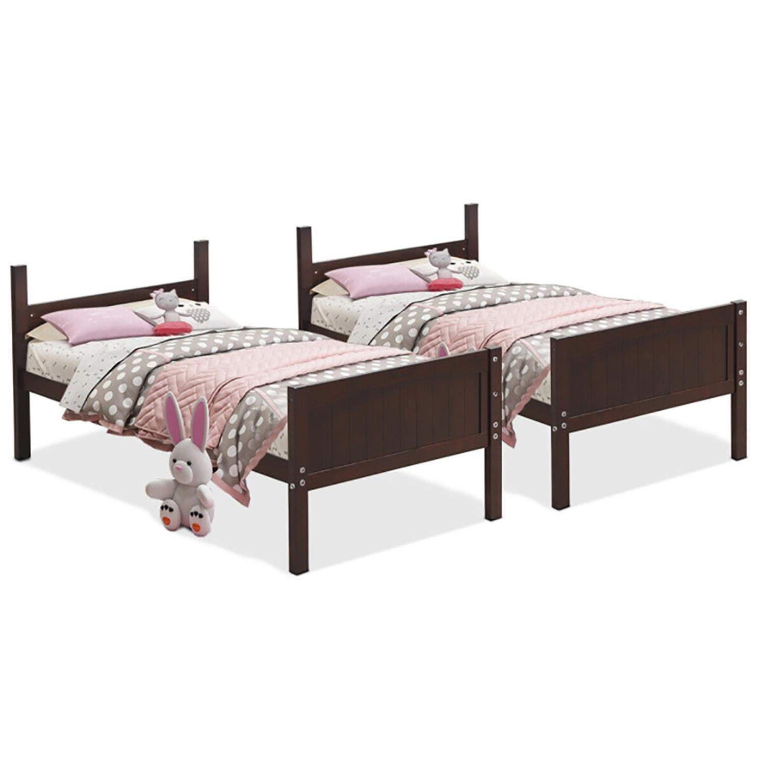 Demi Bonn Solid Wood Twin Over Twin Bunk Bed with Ladder, Twin Bunk Beds, Converts to 2 Individual Twin Beds, Brown
