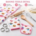 thumbnail image 5 of Rirool Kids Baking Set, 11-Piece White Cupcake Print Junior Chef Costume and Pretend Play Kit with Apron, Hat, Oven Mitt, Pot Holder, Whisk, Wooden Utensils and 4 Cookie Cutters, Ages 3-6, 5 of 8