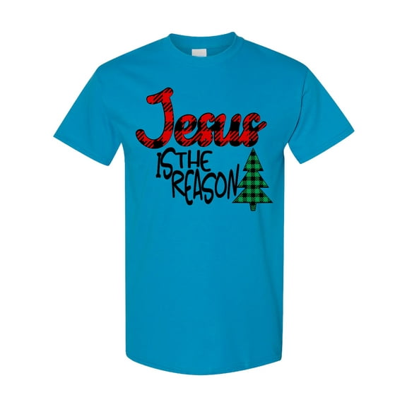 Inktastic Christmas Jesus is the Reason with Green Plaid Tree T-Shirt