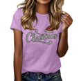 thumbnail image 2 of Frostluinai Christmas Rhinestone Tee Shirts Women Crew Neck Xmas Party Shirt Funny Letter Print Short Sleeve Tshirts S-XXL, 2 of 7