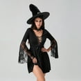 thumbnail image 4 of Michellecmm Halloween Witch Cosplay Costume for Women Lace Flare Long Sleeve Cross Tie Front Short A-Line Dress with Hat Outfits, 4 of 9