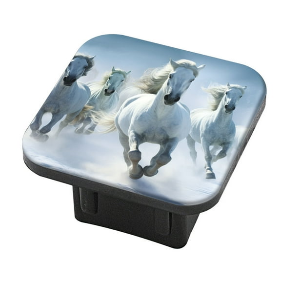 Hitch Cover Fits For 2-Inch Hitch,Herd Of White Horses Galloping In The Snowrubber Trailer Hitch Cover Tube Plug Insert,Car Exterior Accessories, Receiver Tube Hitch Plug