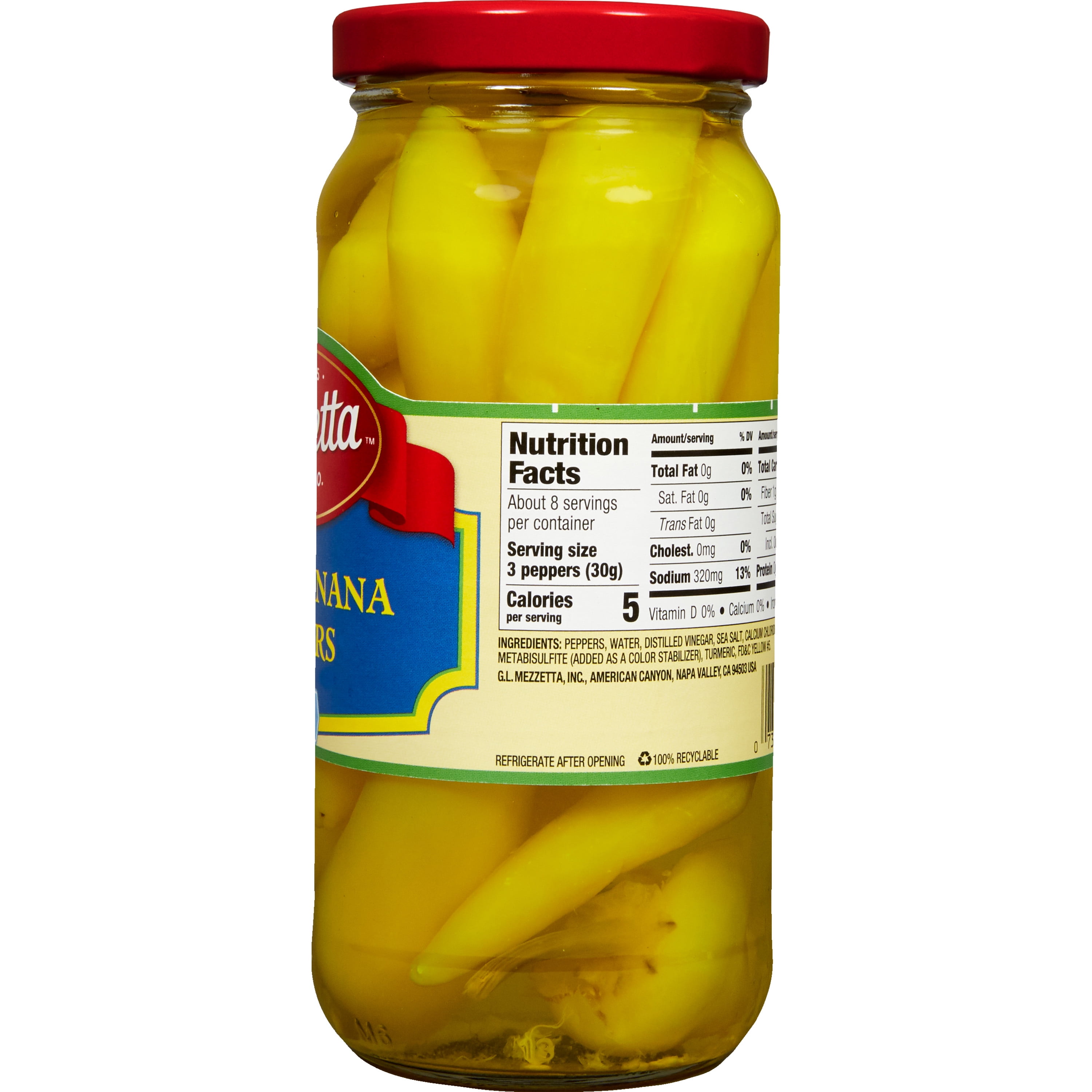 (4 pack) Mezzetta Sweet Banana Peppers, 16 fl oz Jar