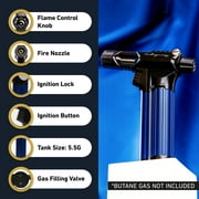 Refillable Butane Torch - The Beast Hand Held Blow Torch for Cooking, BBQ, Creme Brulee, Soldering, Welding, Resin Art - Adjustable Flame with Ignition Lock - Black Blue by inZaynity