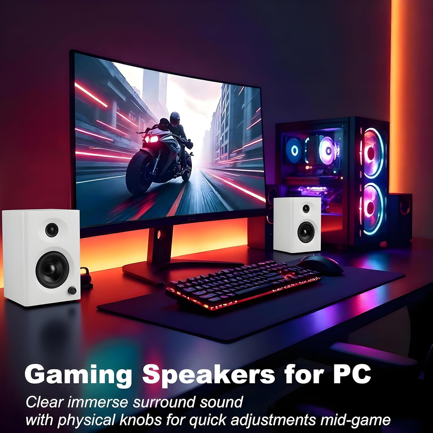 Computer Speakers for Desktop PC,  Bluetooth Surround Sound Speakers with Bass, Compact Powered Bookshelf Speakers for Office, Monitors, Laptop, Gaming, TV,
