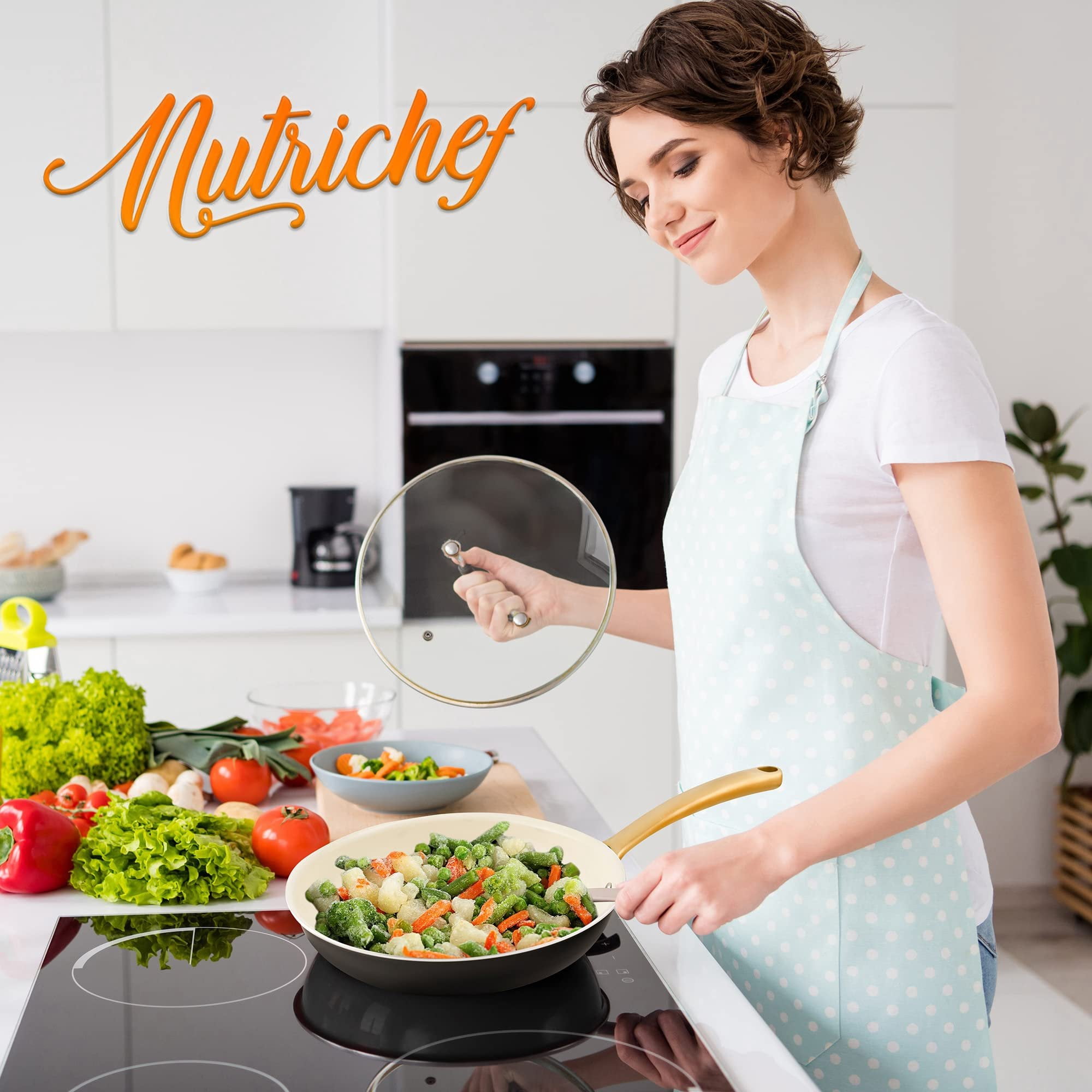 NutriChef 12" Large Ceramic Fry Pan - Non-Stick Ceramic Coated Skillet with Stylish Titanium Handle, Durable, Easy to Clean, Professional Cookware