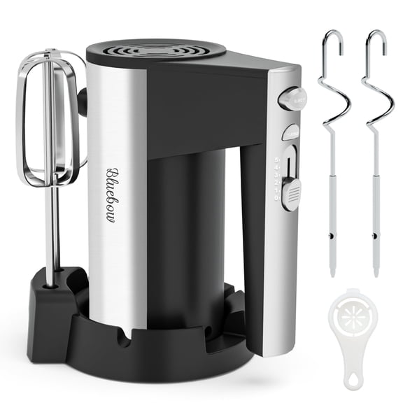 Electric Hand Mixer, 5 Speed with Turbo, Kitchen Handheld Mixer with Stainless Steel Whisk, Dough Hook Attachment and Storage Base