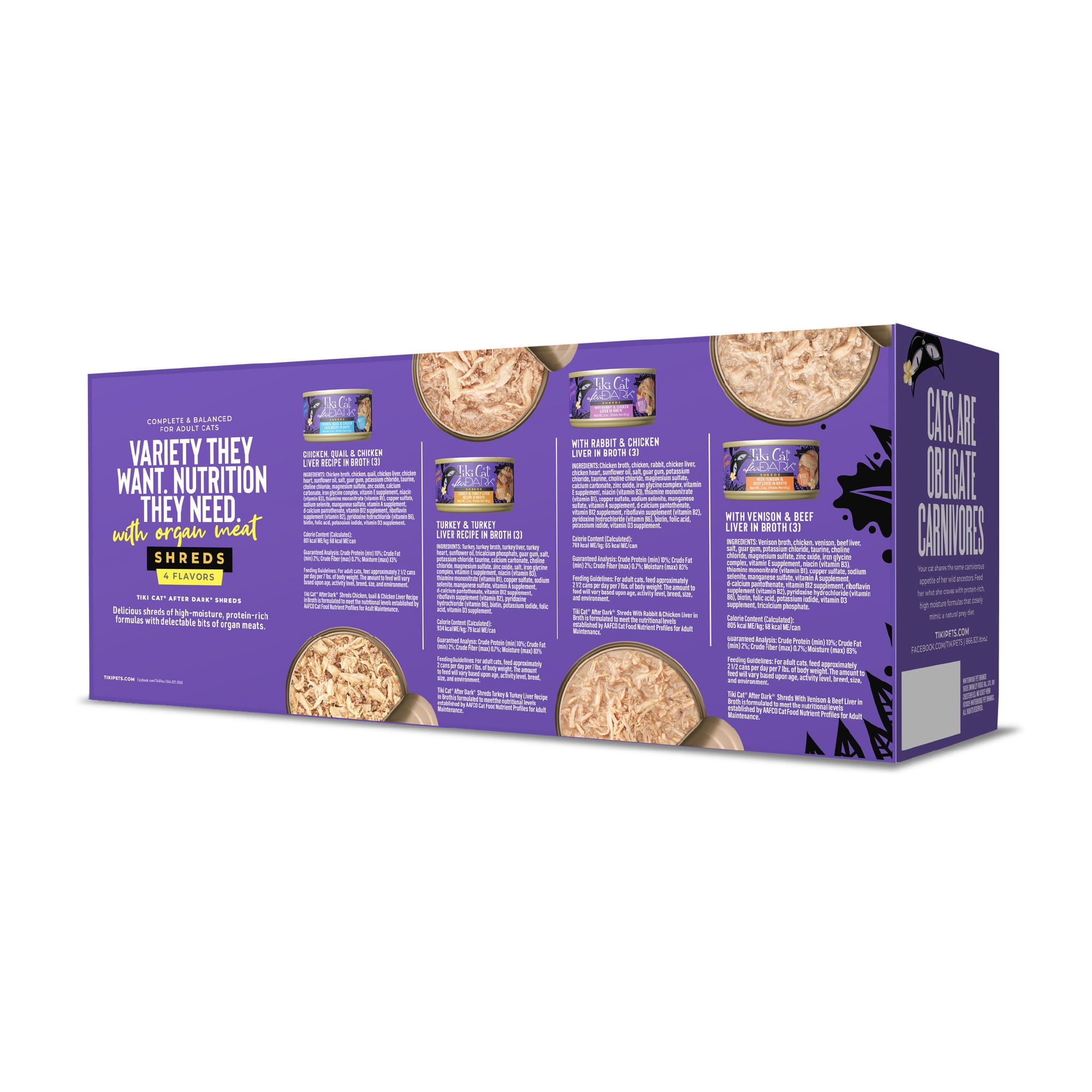 Tiki Cat After Dark Shreds Whole Foods Wet Cat Food, Variety Pack, 3 oz. Can (12 Count)