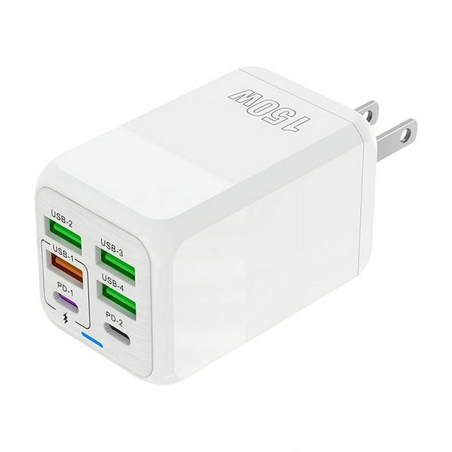 US 6 Port Mobile Phone Charger Fast Charging Adapter 150W 4 USB 2 Type C Wall Fast Charger ,Easy to Use