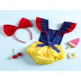 thumbnail image 3 of Baby Romper Color Contrast Princess Style Flying Sleeves Square Neck Bow Embellished Jumpsuit + Cute Headband Set Blue 18-24 Months, 3 of 7