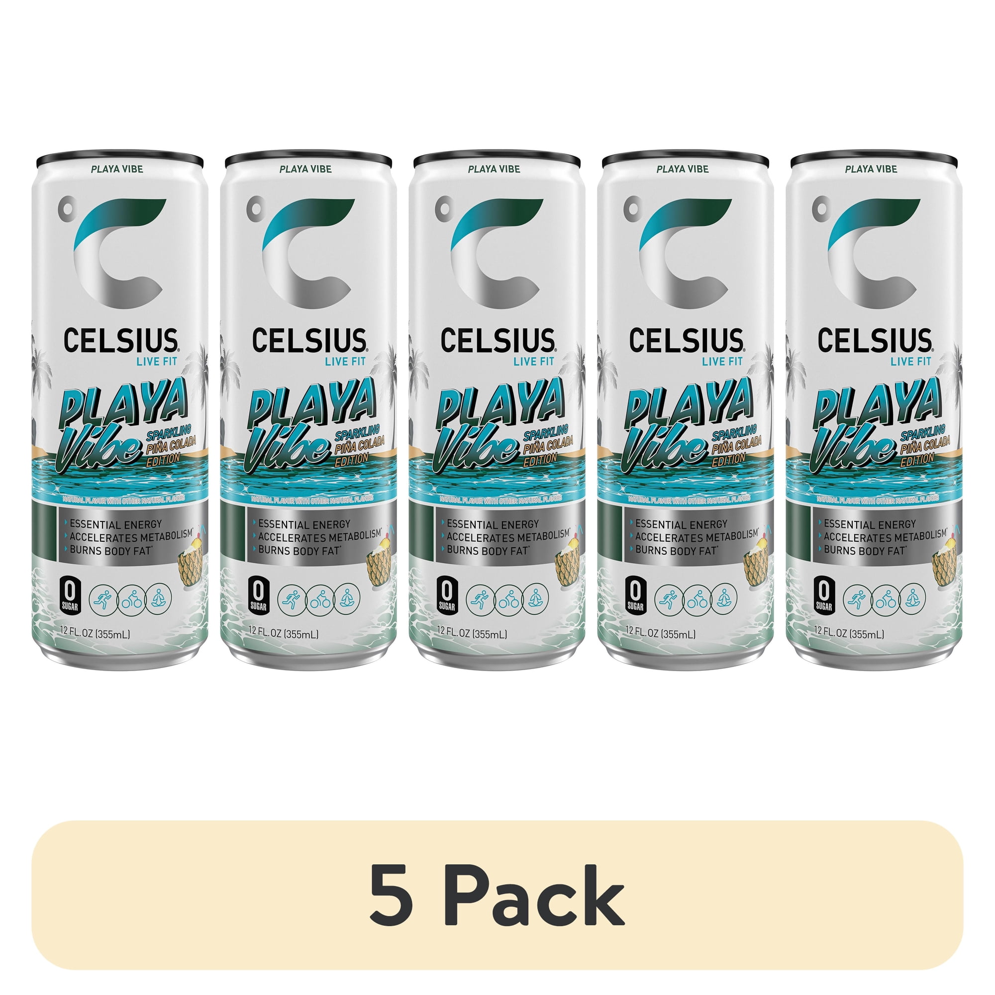 (5 pack) CELSIUS Sparkling Playa Vibe, Functional Energy Drink 12 fl oz Single Can