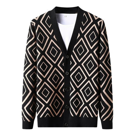 GBSYEWXS Pullover Sweater For Men V-Neck Long Sleeve Base Outwear Jacquard Print Khaki Sweaters