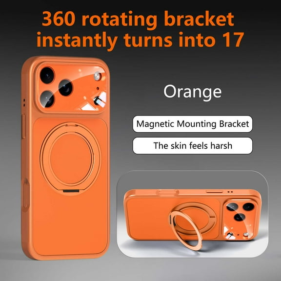Magnetic For iPhone 17 Pro Max Phone Case,With 360° Rotatable Ring Kickstand,Built-in Lens Protector,Compatible with Mag-Safe,Shockproof Anti-fall Drop Protection,Durable Phone Case,Orange