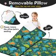 thumbnail image 3 of Green Cartoon Dinosaurs Jungle Pattern Teens Toddler Nap Mat with Pillow, Sleeping Mat Bag for Preschool Daycare 60"x20", 3 of 6
