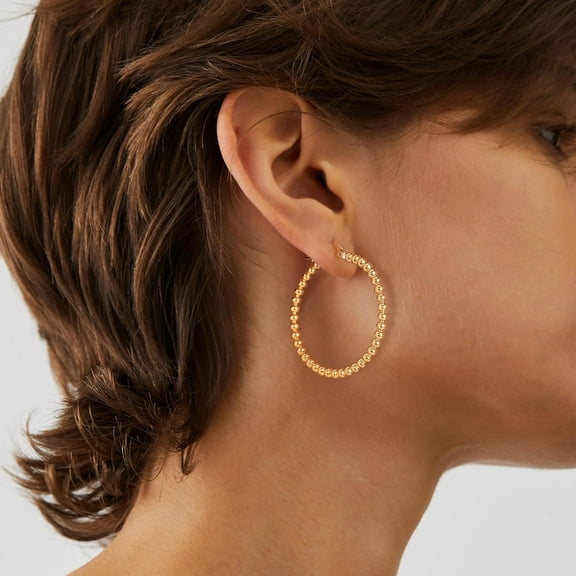 Gold Hoop Earrings For Women 14K Gold Plated Twisted Beaded Thick Hoops Earring Hypoallergenic Simple Gold Jewelry Gifts[Z5005]