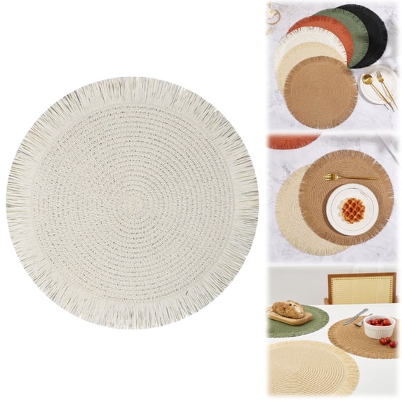 Woven Round Placemats Set, Heat Resistant Lace Table Mats for Dining, Rustic Farmhouse Kitchen Decor, Autumn Thanksgiving Christmas Table Decorations