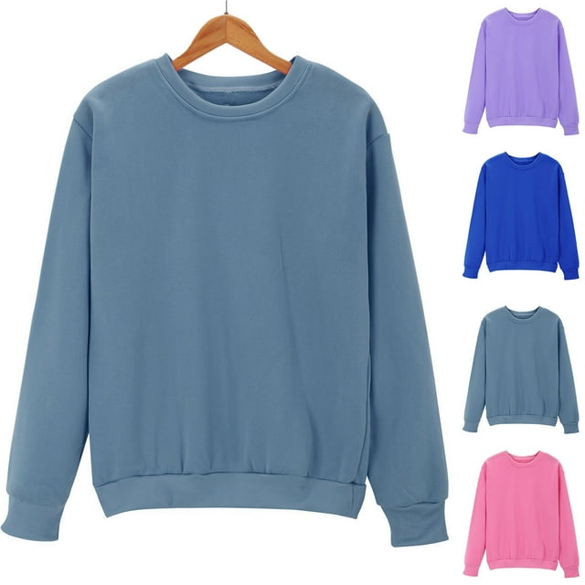 Frostluinai Chandails à Col Rond pour Femmes Manches Longues Doublés en Molleton chandail-Over Uni Chandails d'Automne Coupe Ample pour Dames