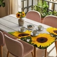 thumbnail image 3 of Spring Sunflowers Table Cloths for 5 Foot Rectangle Tables, Yellow Floral Turquoise Farmhouse Grey Wooden Patio Waterproof Elastic Fitted Tablecloths, Washable Rectangular Table Cover for Camping, 3 of 8