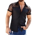 thumbnail image 2 of Camisa Elvqul de Hombre Negro Economicas Liso Manga Corta con Solapa Abotonada, 2 of 7