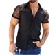 thumbnail image 2 of Blusa y camisa de manga corta con cuello vuelto para hombre, color liso, informal, de encaje, con solapa versátil, abrigo de poliéster para hombre, 2 of 7