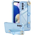 thumbnail image 2 of Samsung Galaxy A54 5G Case with Kickstand,Luxury Cute Plating Edge Love Hearts Pattern Wrist Strap Finger Holder for Girls Women,Soft Shockproof Cover for Galaxy A54 5G 6.4",Blue, 2 of 6