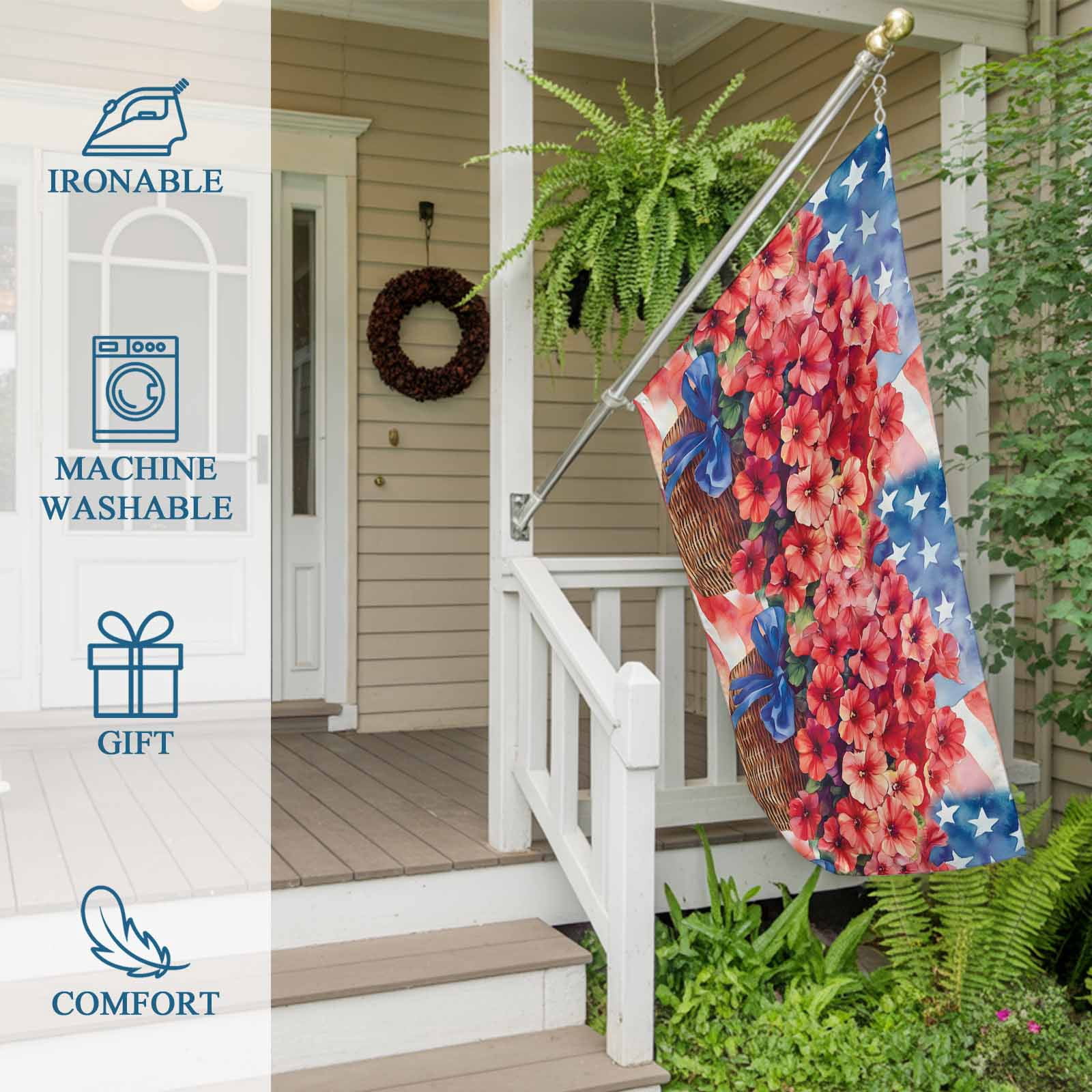4th of July Flags for Outside 3x5 ft Poppy Bouquet Outdoor Flags Double Sided Grommets House Banner USA Flag Oil Painting Patio Yard Flag for Outdoor Party Porch Garden Independence Day Decor
