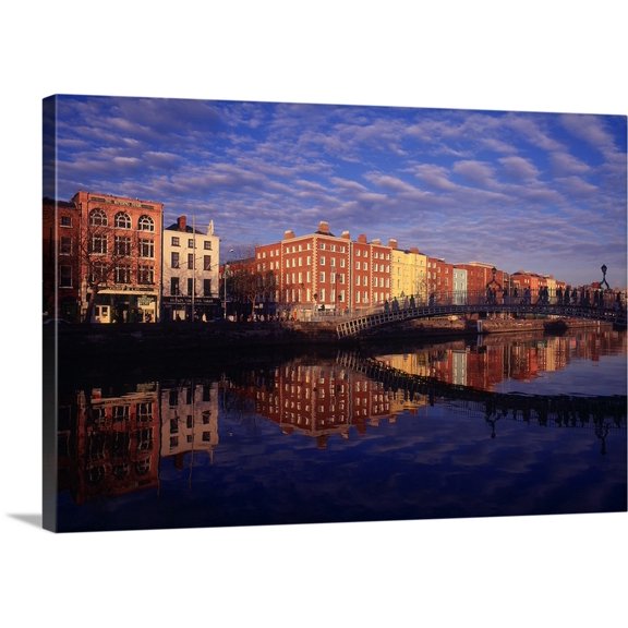 Great BIG Canvas | "River Liffey And Halfpenny, Bridge, Dublin, Ireland" Canvas Wall Art - 30x20