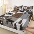thumbnail image 3 of Manfei Woodland Moose Deer Full Size Sheets, Brown Gray Black Checkered Bed Sheets, Vintage Lodge Cabin Sheet Sets, Breathable Home Decor4 Pieces, 3 of 7