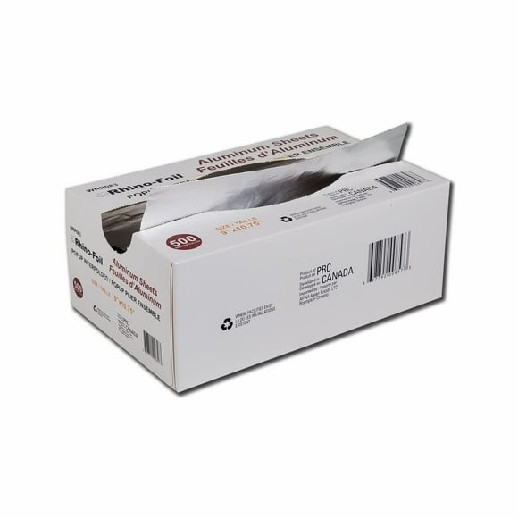 Rhino-Foil (9 x 10.75 Inch) Pre-Cut Aluminum Foil (500 Count), Pop-Up Interfolded Foil Sheets for Cooking & Preserving Meals, Tin Foil Wrap Perfect for Grilling, Roasting or Baking