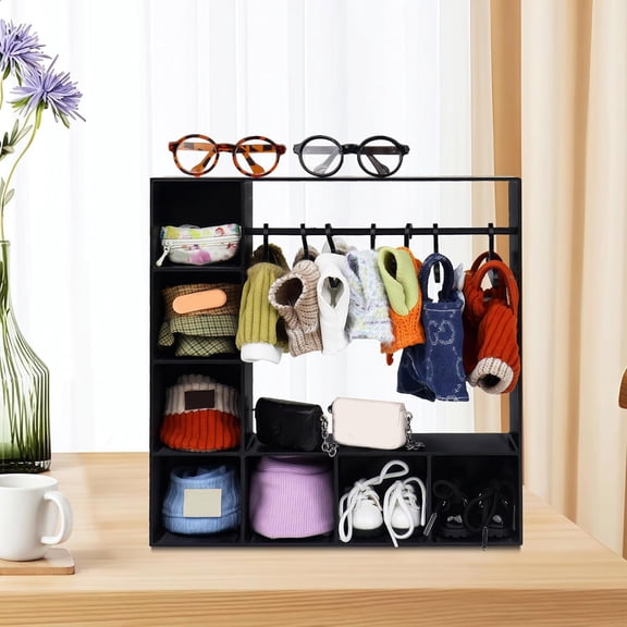 Dserhfy Doll Clothes Wardrobe with 10 Hangers Girl Doll Clothing Storage Closet Dollhouse Figure Doll Accessories Garment Display Box