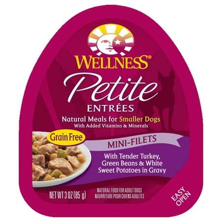 ((Best By 08/04/2024))Pack Of  24 Wellness Petite Entrees Mini Fillets Grain Free Natural Wet Small Breed Dog Food  Tender Turkey  Green Beans & White Sweet Potato  3-Ounce Cup 