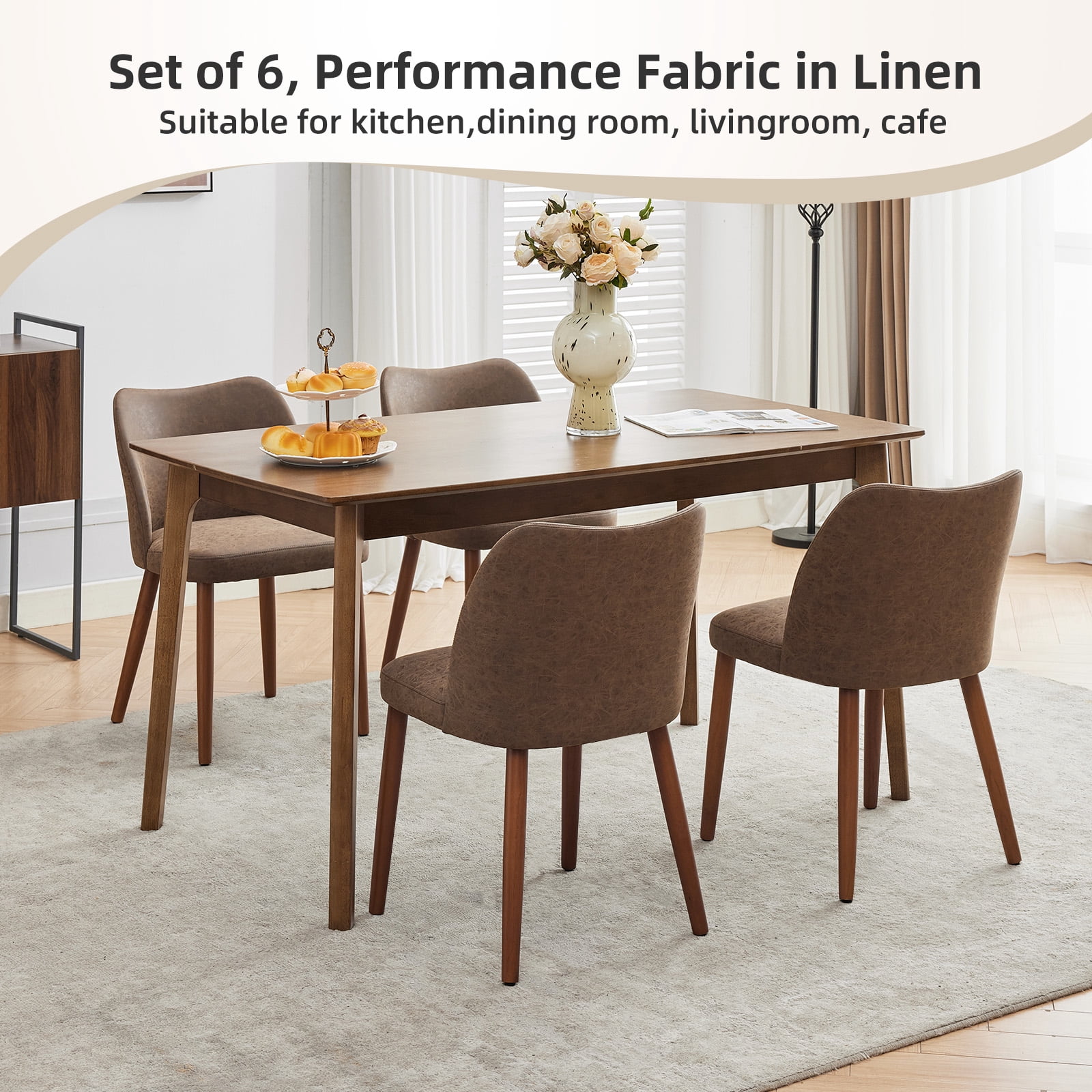 COZONY Dining Chair Set of 2, Upholstered PU Leather Dining Chairs with Wood Legs & Wing Backrest, for Dining Room or Living Room, Coffee Color