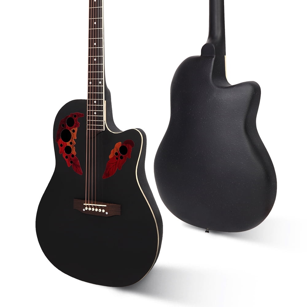 41inch Cutaway Round Back Acoustic Guitar Spruce Top Grape Hole, Black