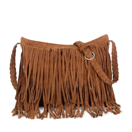 Winters Fringe Bag Vbiger Tassels Shoulder Bag Fringed PU Leather Handbag Simple Cross Body Bags for Women Braided Shoulder Strap ()