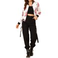 thumbnail image 3 of Allegra K Women's Stand Collar Zip up Floral Prints Crop Length Bomber Jacket, 3 of 7