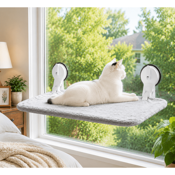 L&W BROS. Cat Window Hammock, Foldable Cat Window Perch with Lever Lock Suction Cups, Holds up to 50 lbs, Washable Cover (M 1Pc)