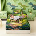 thumbnail image 3 of Manfei Wild Dinosaur Animals Fitted Sheet Queen,Retro Jungle Bedding,Green Blue,3 Pieces,1 Fitted Sheet and 2 Pillowcases, 3 of 6