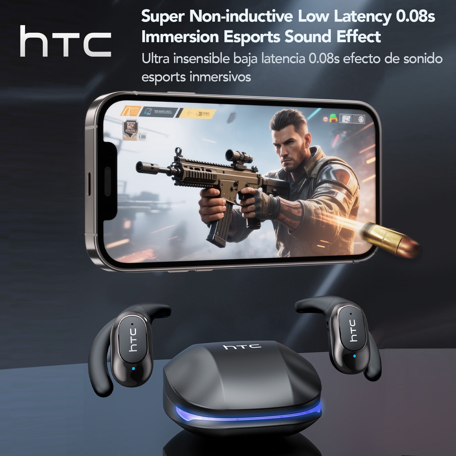 HTC NE17 Translation Headphones Open Ear Headphone Bluetooth 6.0 for Sports HD Stereo Sound Waterproof White