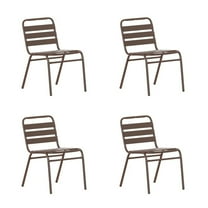 4 PACK Outdoor Patio Stackable Restaurant Armless Chair with Bronze Metal Frame and Aluminum Slats