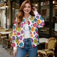 thumbnail image 2 of Xixirimido Womens Bomber Jacket Cropped Zip Up Varsity Jacket Loose Fit Casual Coat Lightweight Fall Winter Outerwear With Pockets, Mexican Otomi Art, Large, 2 of 7