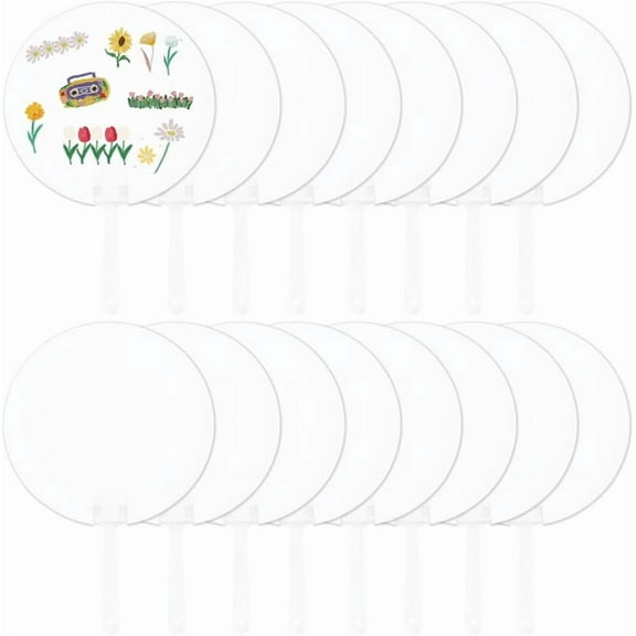 16Pcs Round Handheld Fans Blank White Paper Fans DIY Painting Fan Hand Held Ornament with Plastic Handle for Church Wedding Parties DIY Birthday Fans Crafts Home