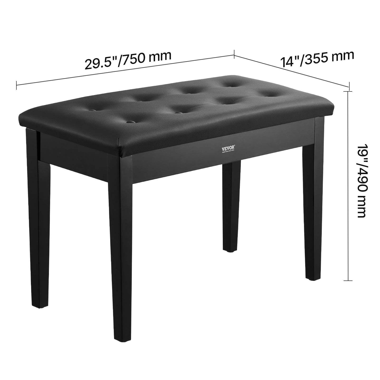 VEVOR Piano Bench, 29.5" x 14" x 19", Duet Keyboard Piano Chair with High-Density Padded Cushion, Storage Compartment for Music Books, Wooden Piano Bookcase Stool Seat, for Vanity and Living Room