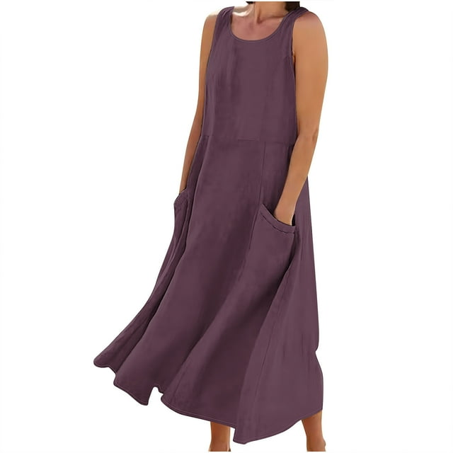 FAIWAD Robe Longue Sans Manches pour Femmes Tendance 2024 Robe Bohème Décontractée Ample Confortable Robe Débardeur de Plage
