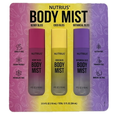 Nutrius Body Mist, Variety, 4 Fluid Ounce (Pack of 3)