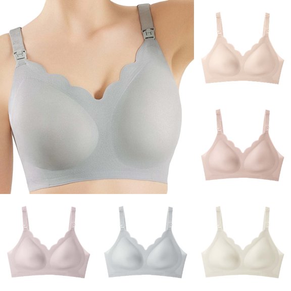 Xijirk Women Wireless Maternity Bra Scalloped Edge Down Straps Seamless for Breastfeeding Daily Wear,Grey,L