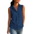 thumbnail image 5 of Women's Sleeveless Button Down Collared V Neck Blouse With Chest Pocket Solid Color Tank Top Casual Summer Work Office Outfits | CSEONE,Navy L, 5 of 9