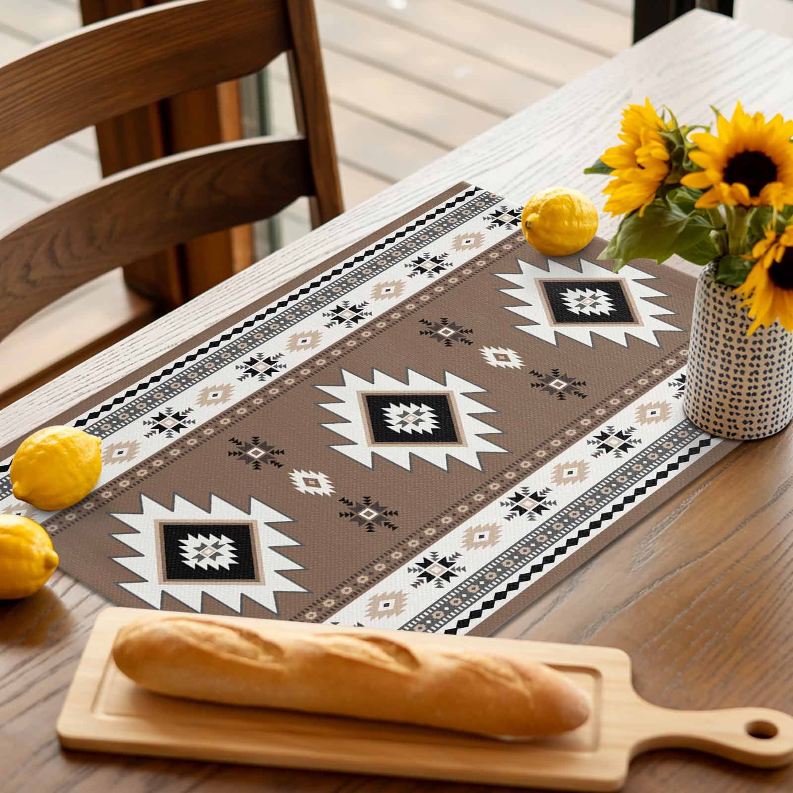 Placemats Set of 4, Brown Boho Placemats Set of 4, Southwest Tribal Aztec Geometric Tablemats Washable Placemat Table Decoration for Kitchen Table Dinner Party Home Decor Indoor Outdoor 13x19 Inch